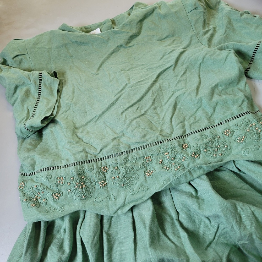 Vintage Bentley Women's‎ Size 8 Seafoam Green Linen Blend Pearl Accent Dress